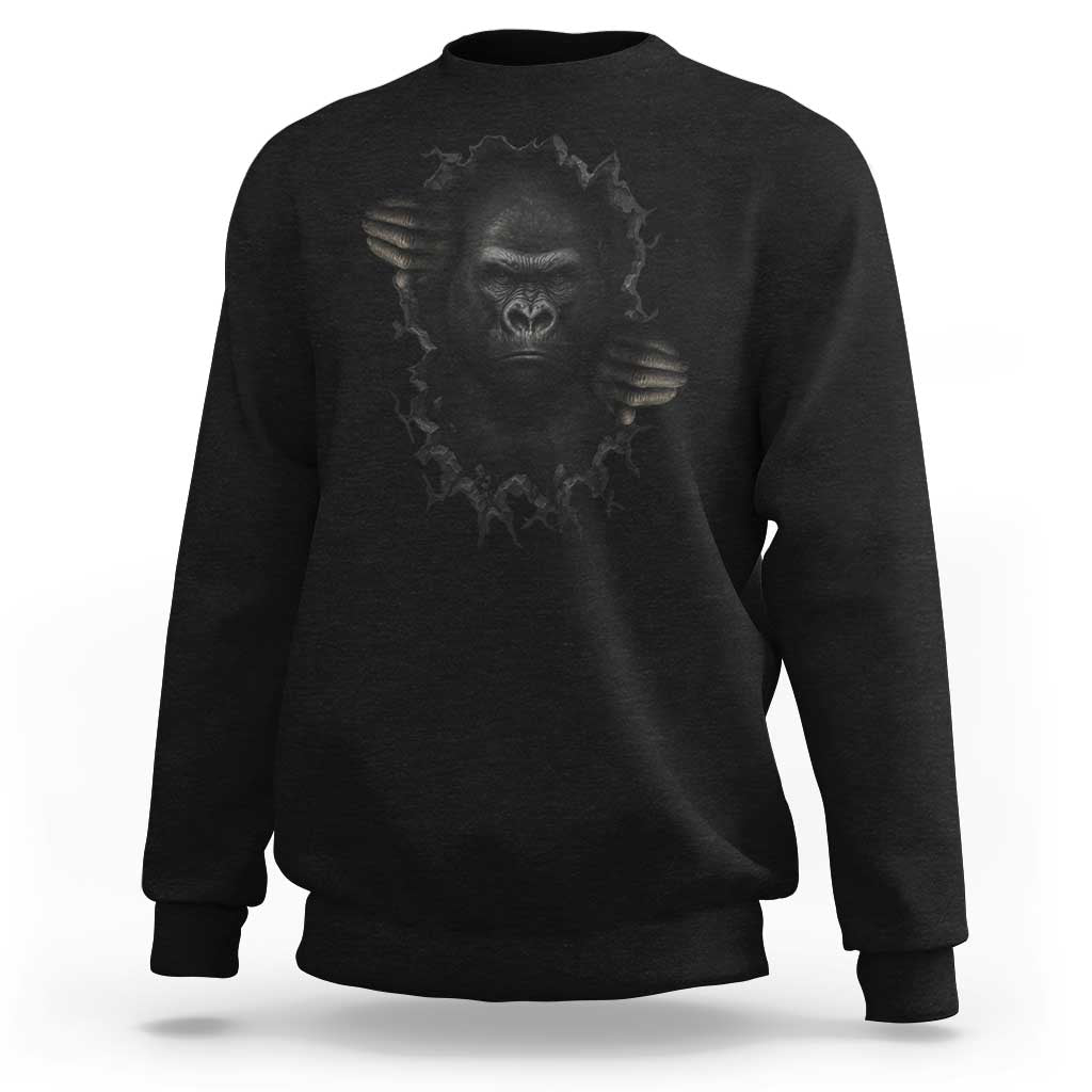 Angry Gorilla Face On Cracked Wall Sweatshirt Animal Lover Gift - Wonder Print Shop