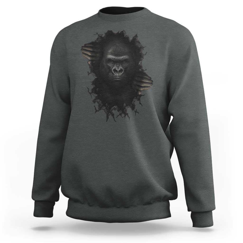 Angry Gorilla Face On Cracked Wall Sweatshirt Animal Lover Gift - Wonder Print Shop