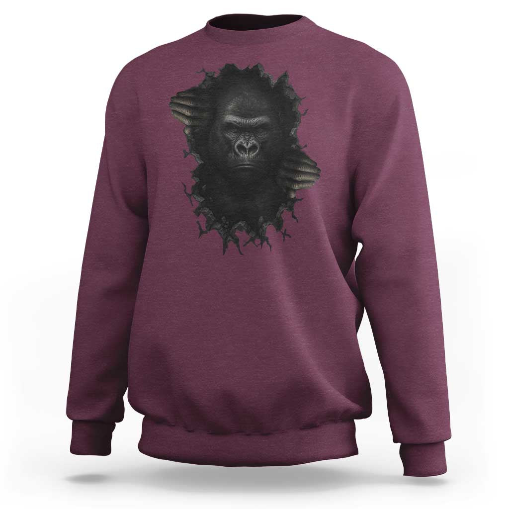 Angry Gorilla Face On Cracked Wall Sweatshirt Animal Lover Gift - Wonder Print Shop