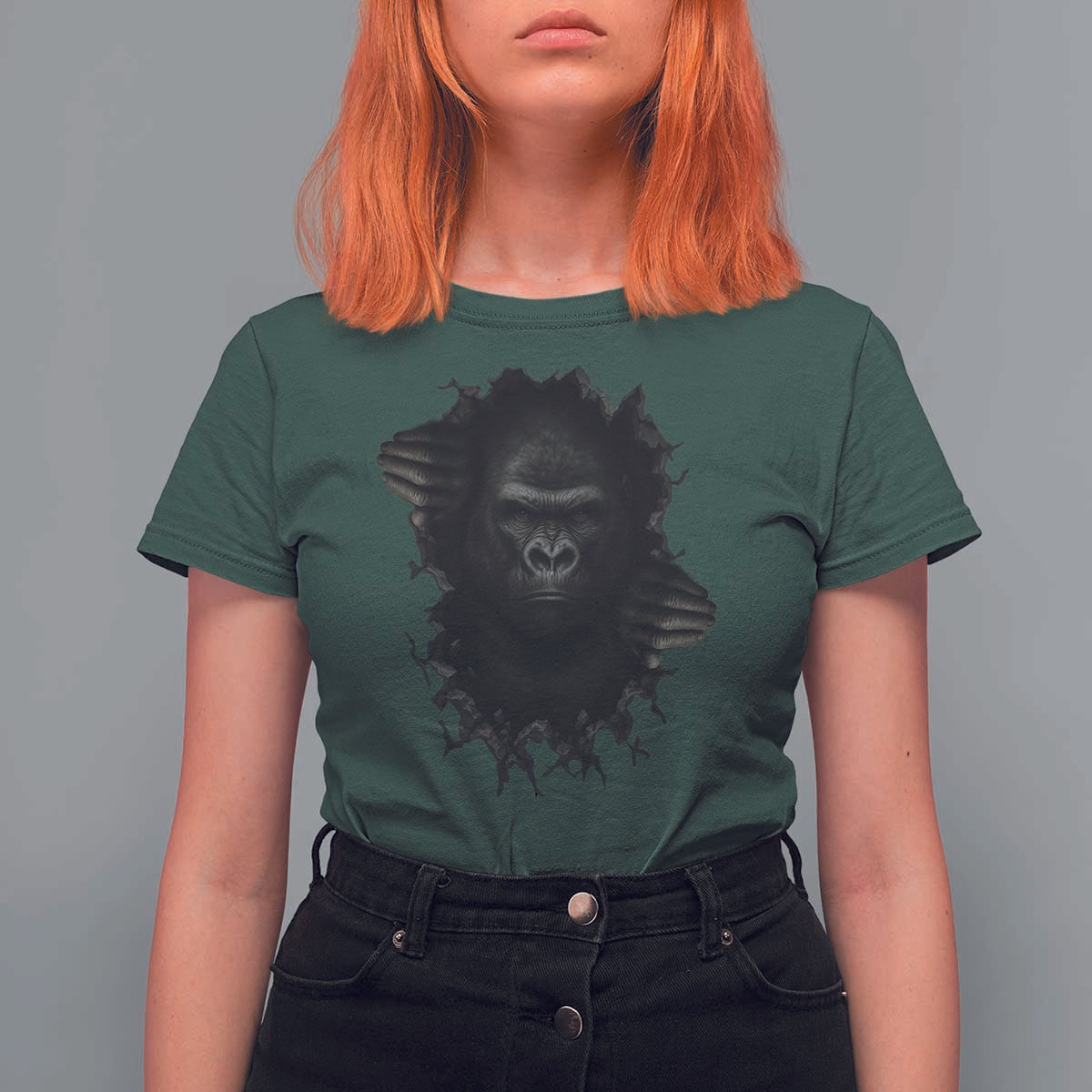 Angry Gorilla Face On Cracked Wall T Shirt For Women Animal Lover Gift - Wonder Print Shop
