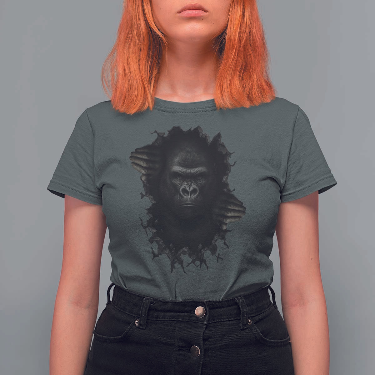 Angry Gorilla Face On Cracked Wall T Shirt For Women Animal Lover Gift - Wonder Print Shop