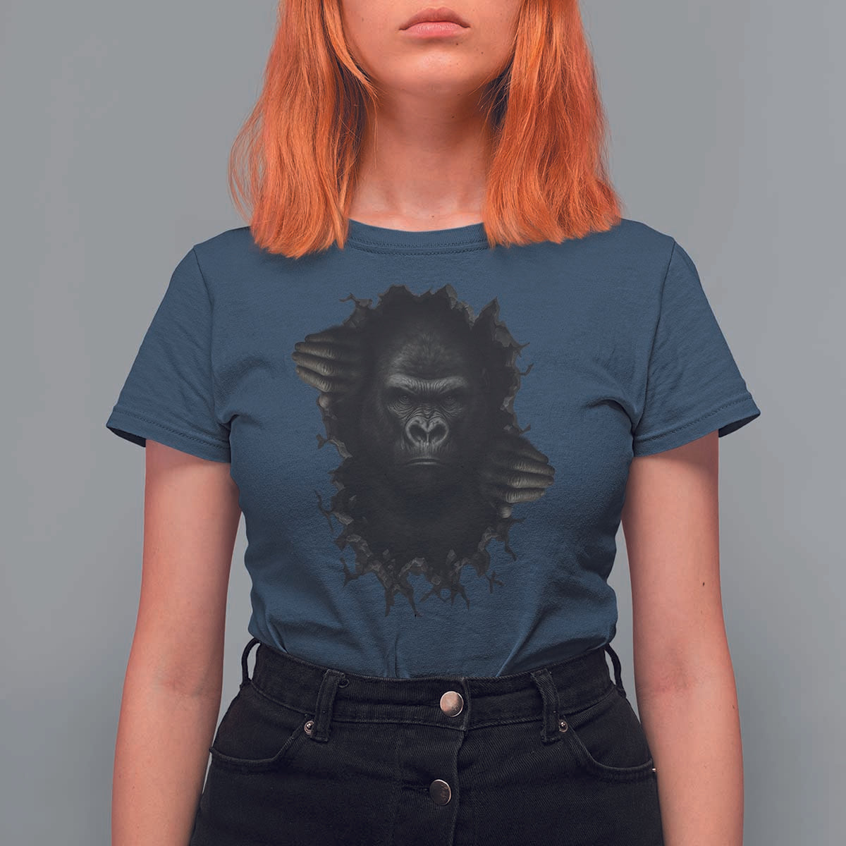 Angry Gorilla Face On Cracked Wall T Shirt For Women Animal Lover Gift - Wonder Print Shop