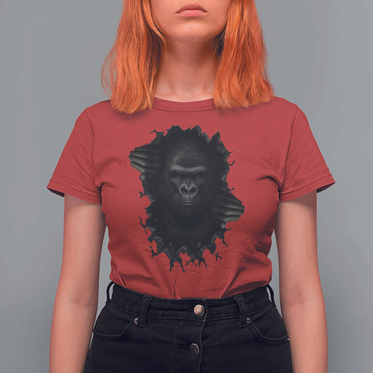 Angry Gorilla Face On Cracked Wall T Shirt For Women Animal Lover Gift - Wonder Print Shop