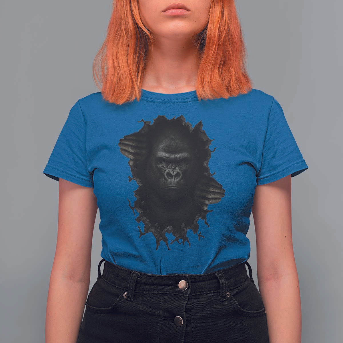 Angry Gorilla Face On Cracked Wall T Shirt For Women Animal Lover Gift - Wonder Print Shop