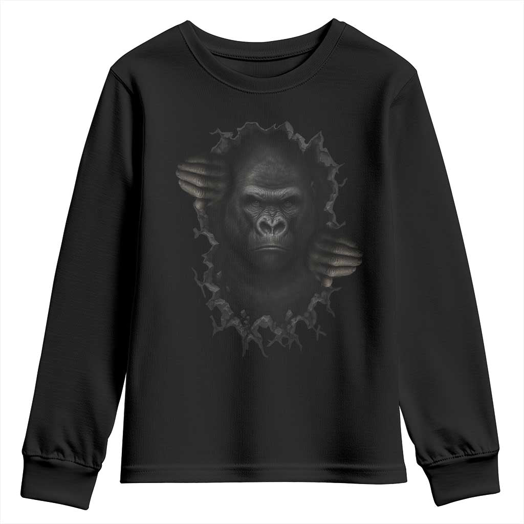 Angry Gorilla Face On Cracked Wall Youth Sweatshirt Animal Lover Gift - Wonder Print Shop