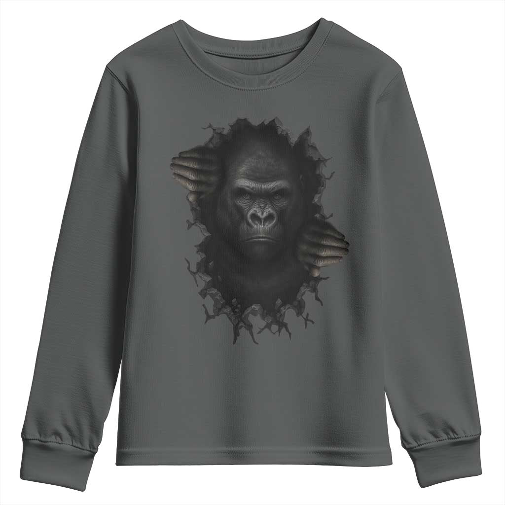 Angry Gorilla Face On Cracked Wall Youth Sweatshirt Animal Lover Gift - Wonder Print Shop