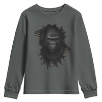 Angry Gorilla Face On Cracked Wall Youth Sweatshirt Animal Lover Gift - Wonder Print Shop