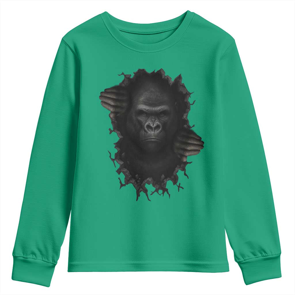 Angry Gorilla Face On Cracked Wall Youth Sweatshirt Animal Lover Gift - Wonder Print Shop