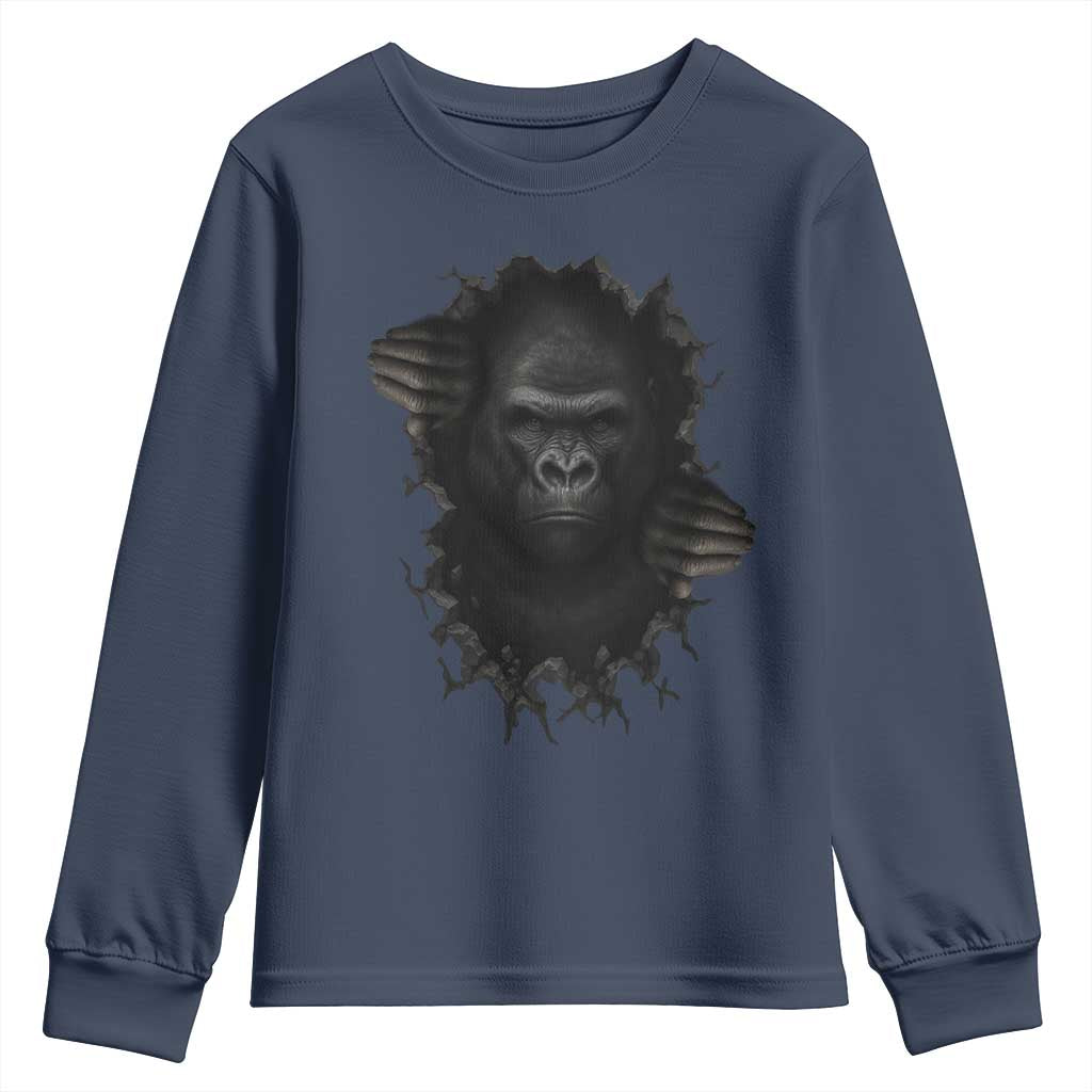 Angry Gorilla Face On Cracked Wall Youth Sweatshirt Animal Lover Gift - Wonder Print Shop