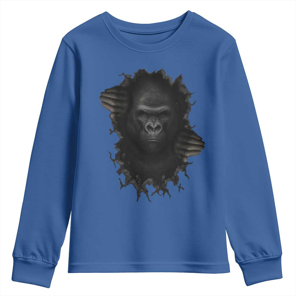 Angry Gorilla Face On Cracked Wall Youth Sweatshirt Animal Lover Gift - Wonder Print Shop