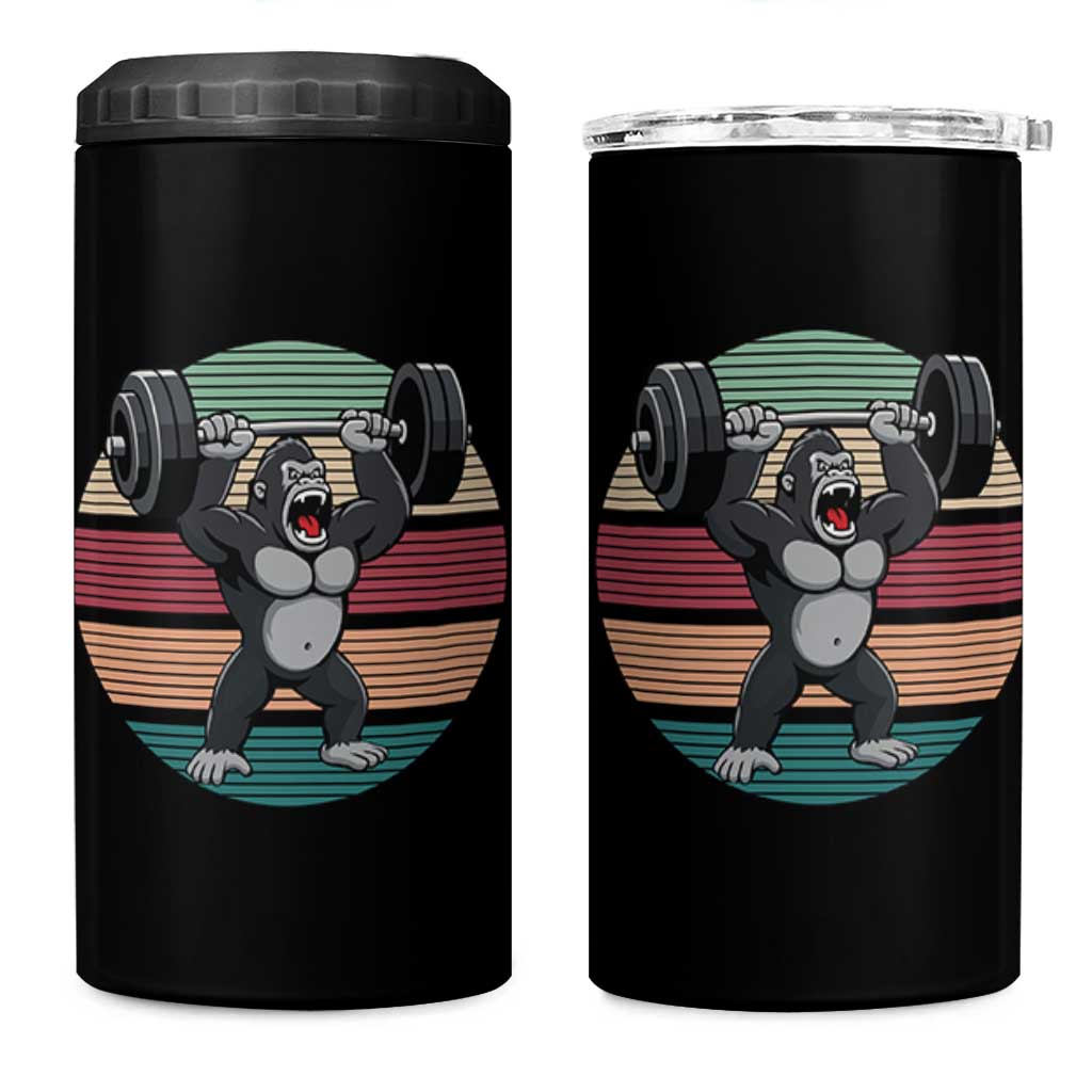 Fitness Lover Gift 4 in 1 Can Cooler Tumbler Powerlifting Gorilla Strength