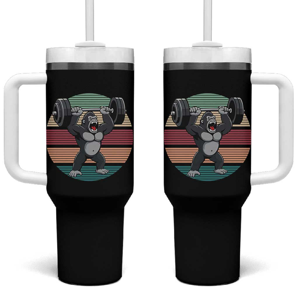 Fitness Lover Gift Tumbler With Handle Powerlifting Gorilla Strength