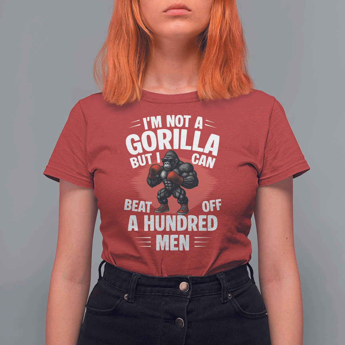 Funny Boxing T Shirt For Women Not A Gorilla But I Can Beat Off A Hundred Men - Wonder Print Shop