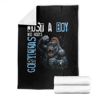 Just A Boy Who Loves Gorillas Throw Blanket Gorilla Lover Gift - Wonder Print Shop