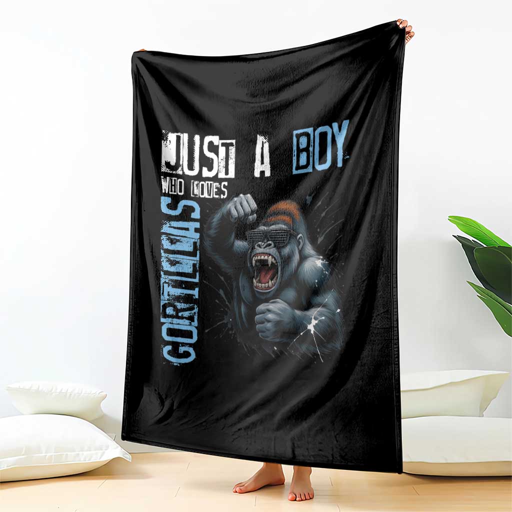 Just A Boy Who Loves Gorillas Throw Blanket Gorilla Lover Gift - Wonder Print Shop