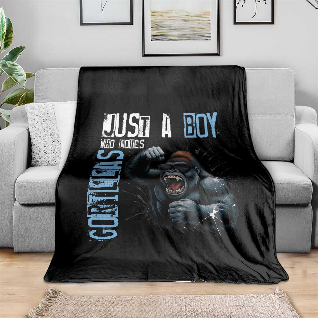 Just A Boy Who Loves Gorillas Throw Blanket Gorilla Lover Gift - Wonder Print Shop