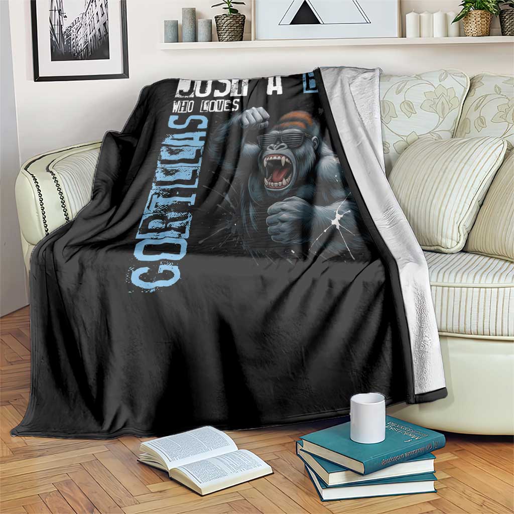 Just A Boy Who Loves Gorillas Throw Blanket Gorilla Lover Gift - Wonder Print Shop