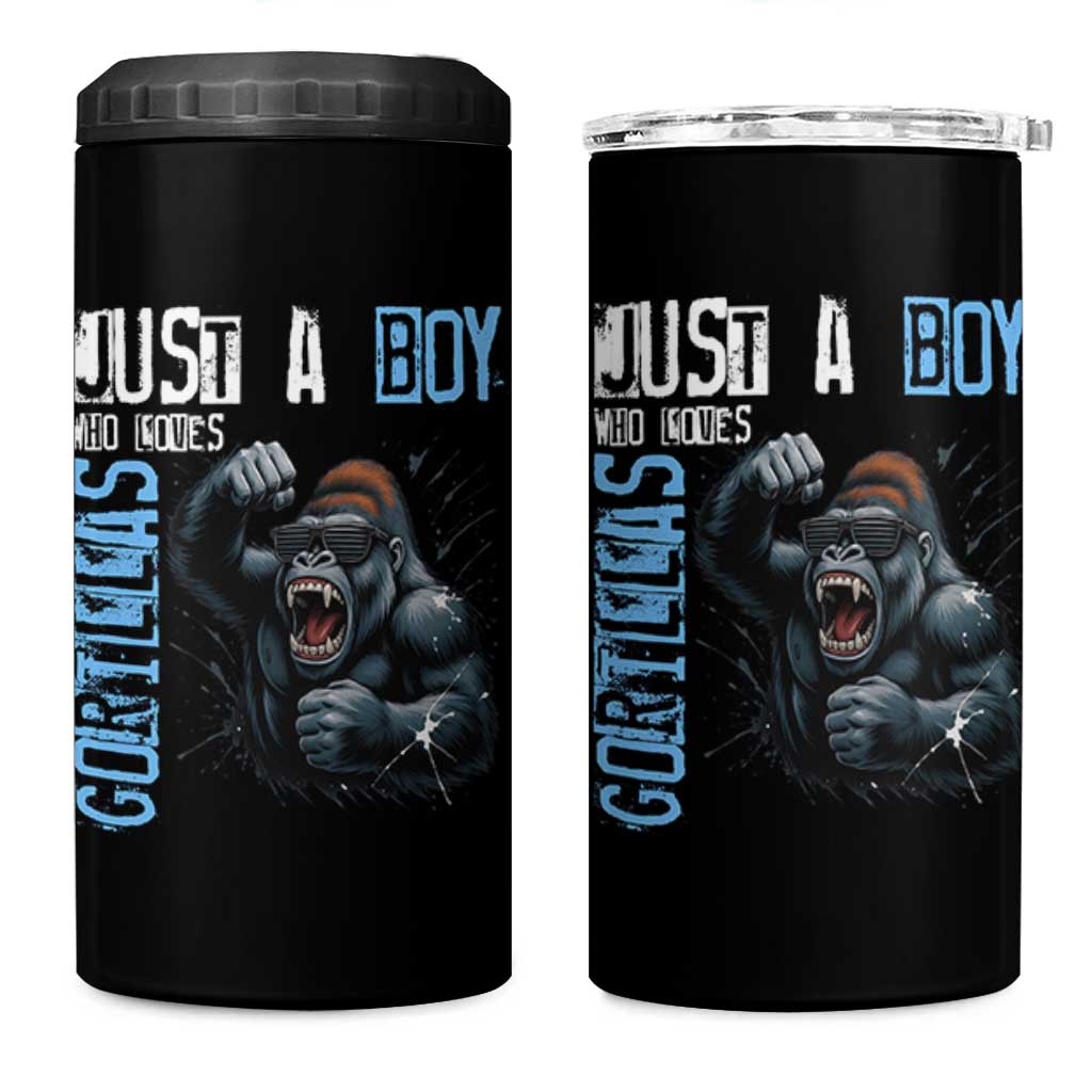 Just A Boy Who Loves Gorillas 4 in 1 Can Cooler Tumbler Gorilla Lover Gift