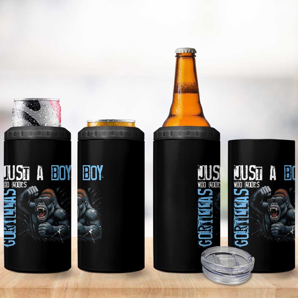 Just A Boy Who Loves Gorillas 4 in 1 Can Cooler Tumbler Gorilla Lover Gift