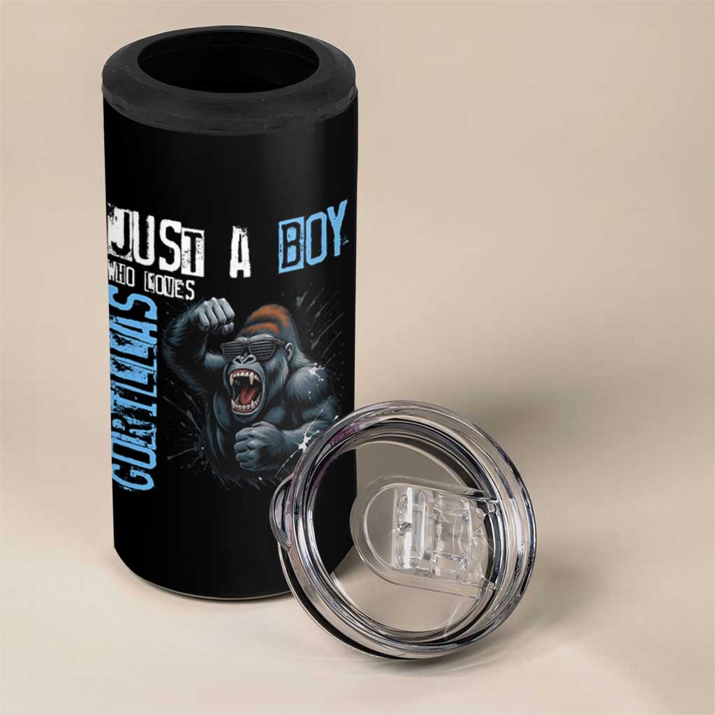 Just A Boy Who Loves Gorillas 4 in 1 Can Cooler Tumbler Gorilla Lover Gift
