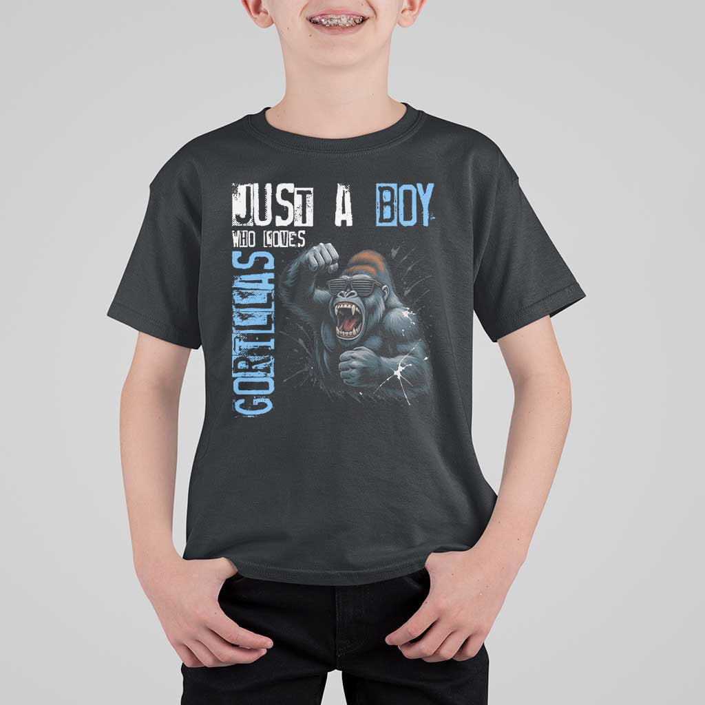 Just A Boy Who Loves Gorillas T Shirt For Kid Gorilla Lover Gift - Wonder Print Shop