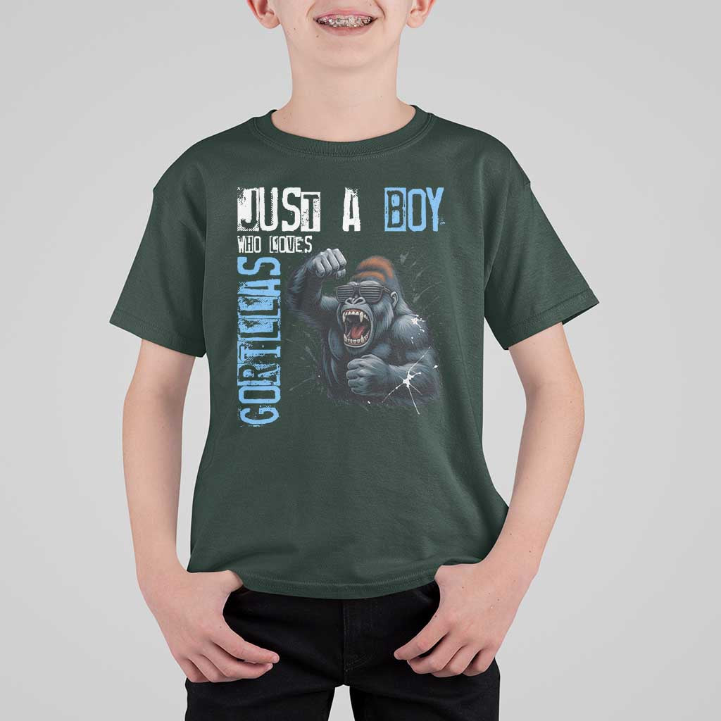 Just A Boy Who Loves Gorillas T Shirt For Kid Gorilla Lover Gift - Wonder Print Shop