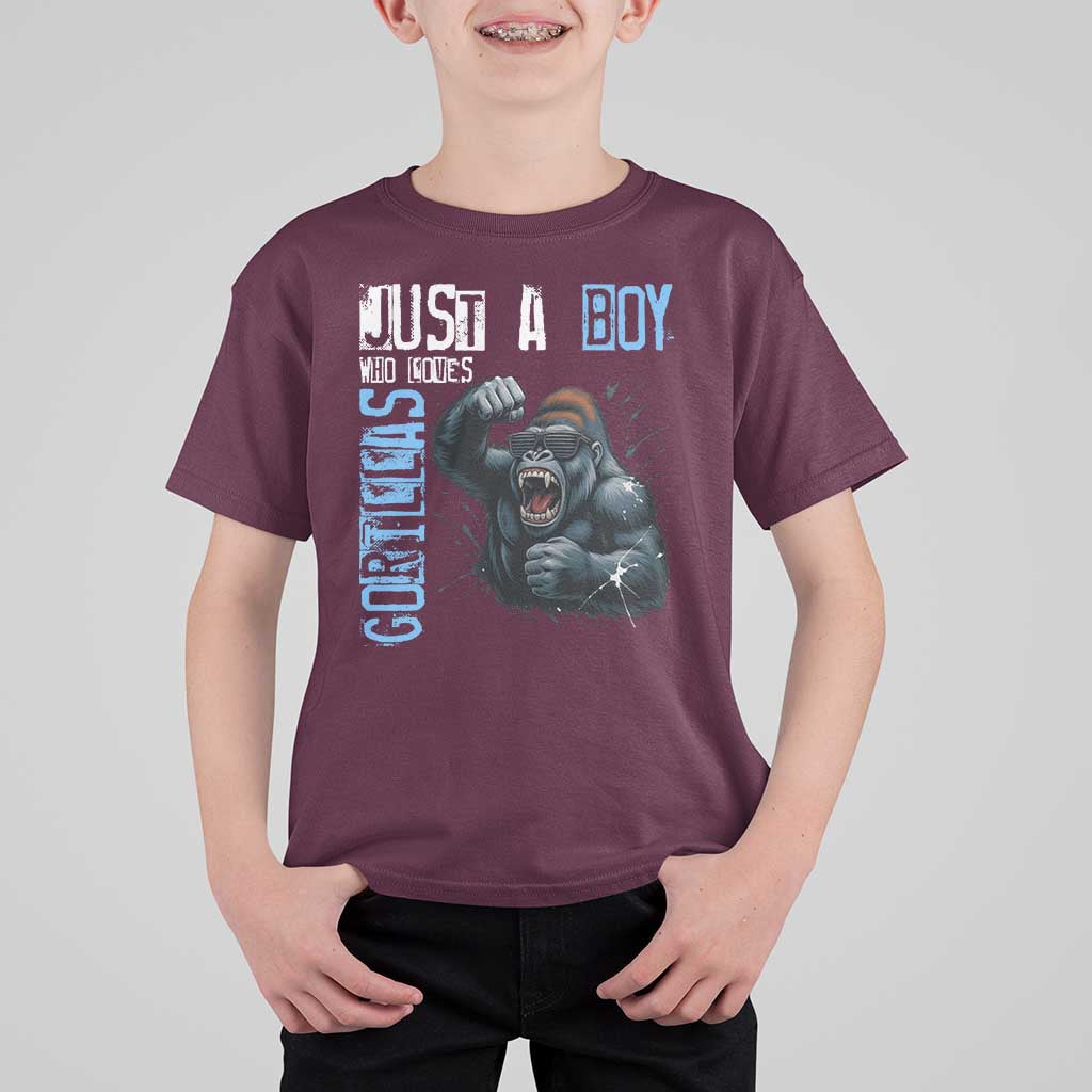 Just A Boy Who Loves Gorillas T Shirt For Kid Gorilla Lover Gift - Wonder Print Shop