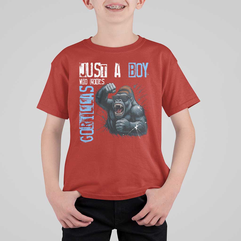 Just A Boy Who Loves Gorillas T Shirt For Kid Gorilla Lover Gift - Wonder Print Shop