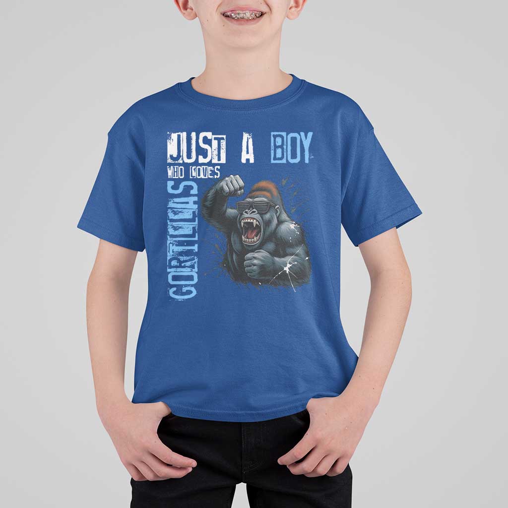 Just A Boy Who Loves Gorillas T Shirt For Kid Gorilla Lover Gift - Wonder Print Shop