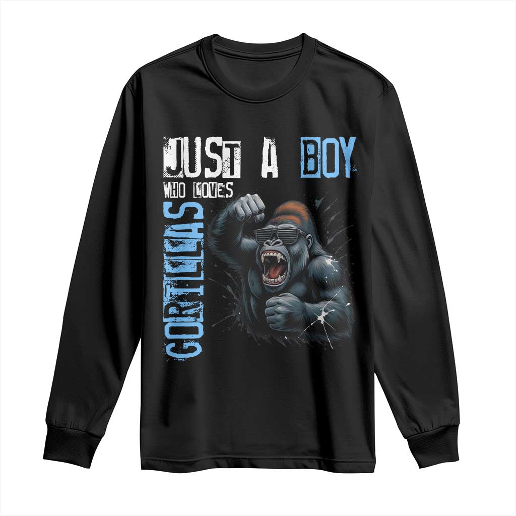 Just A Boy Who Loves Gorillas Long Sleeve Shirt Gorilla Lover Gift - Wonder Print Shop