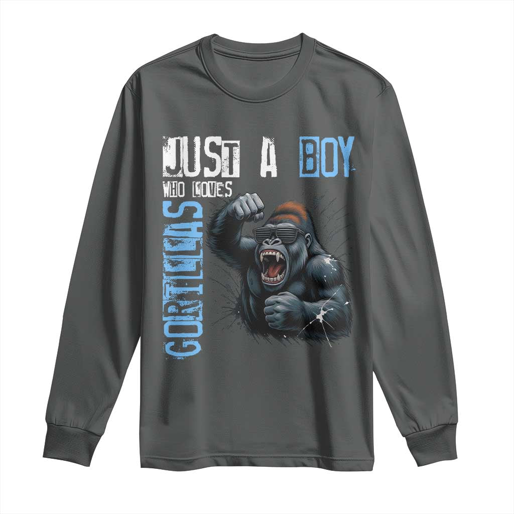 Just A Boy Who Loves Gorillas Long Sleeve Shirt Gorilla Lover Gift - Wonder Print Shop