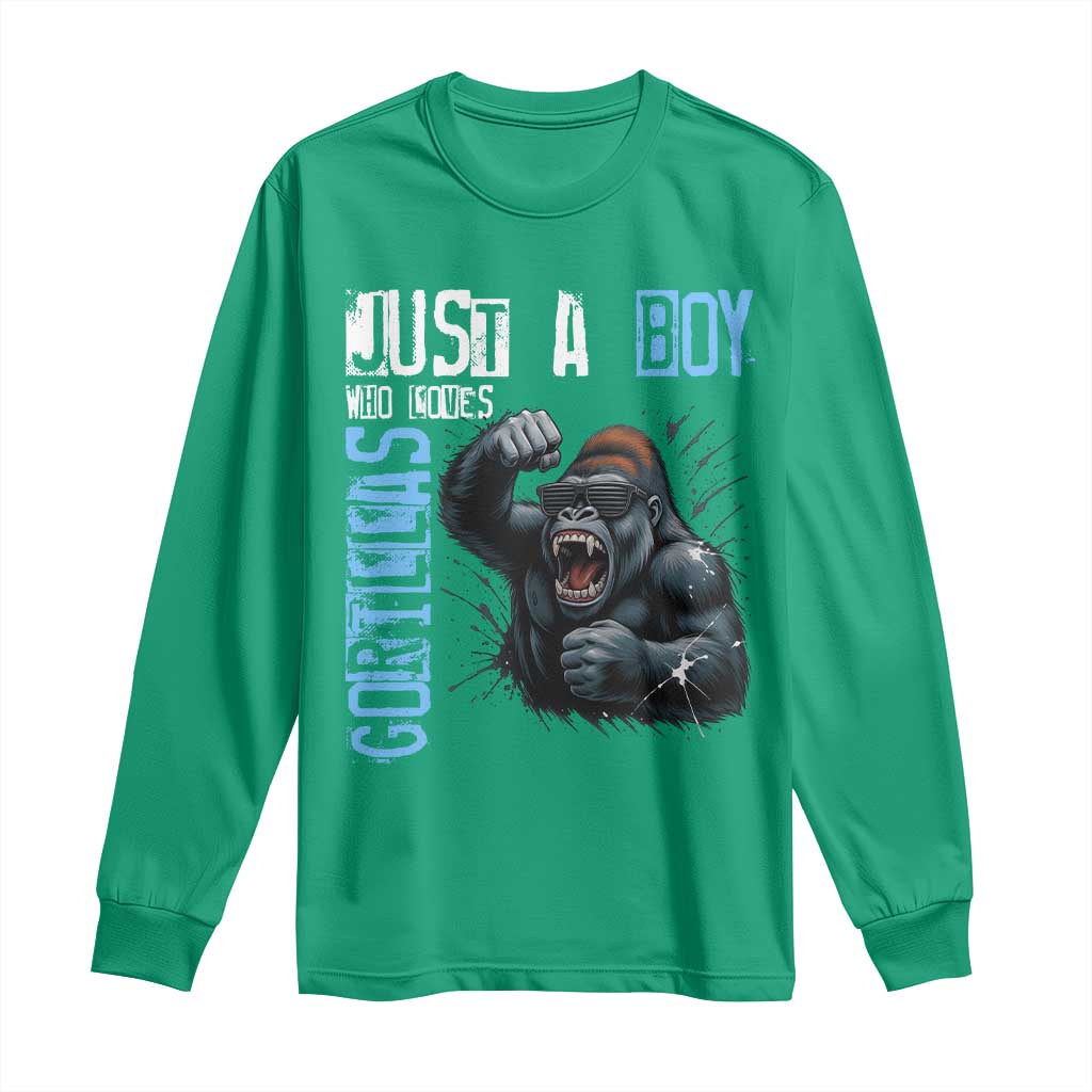 Just A Boy Who Loves Gorillas Long Sleeve Shirt Gorilla Lover Gift - Wonder Print Shop
