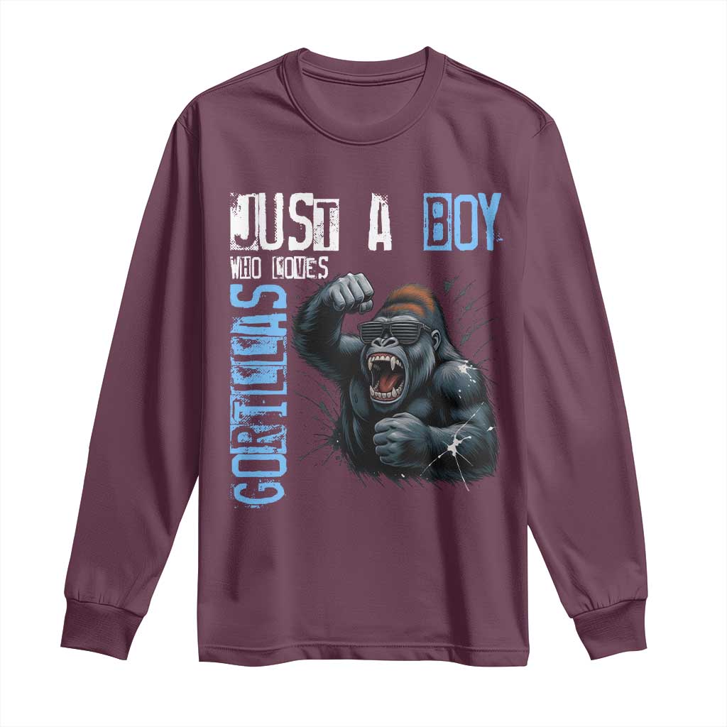 Just A Boy Who Loves Gorillas Long Sleeve Shirt Gorilla Lover Gift - Wonder Print Shop