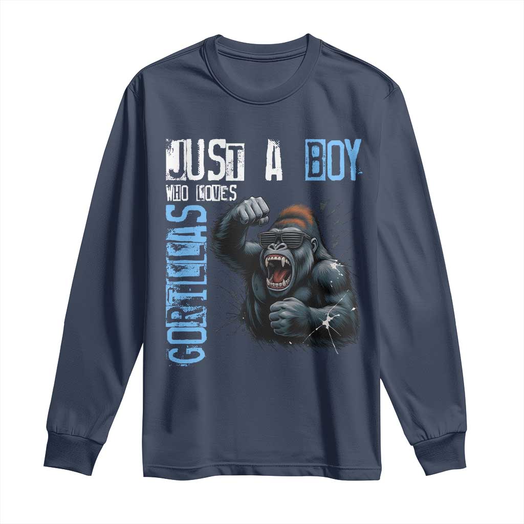Just A Boy Who Loves Gorillas Long Sleeve Shirt Gorilla Lover Gift - Wonder Print Shop