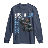 Just A Boy Who Loves Gorillas Long Sleeve Shirt Gorilla Lover Gift - Wonder Print Shop