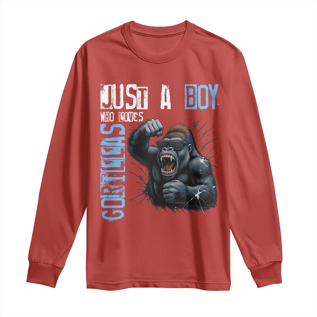 Just A Boy Who Loves Gorillas Long Sleeve Shirt Gorilla Lover Gift - Wonder Print Shop