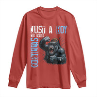 Just A Boy Who Loves Gorillas Long Sleeve Shirt Gorilla Lover Gift - Wonder Print Shop