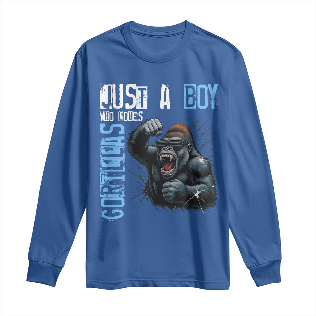 Just A Boy Who Loves Gorillas Long Sleeve Shirt Gorilla Lover Gift - Wonder Print Shop