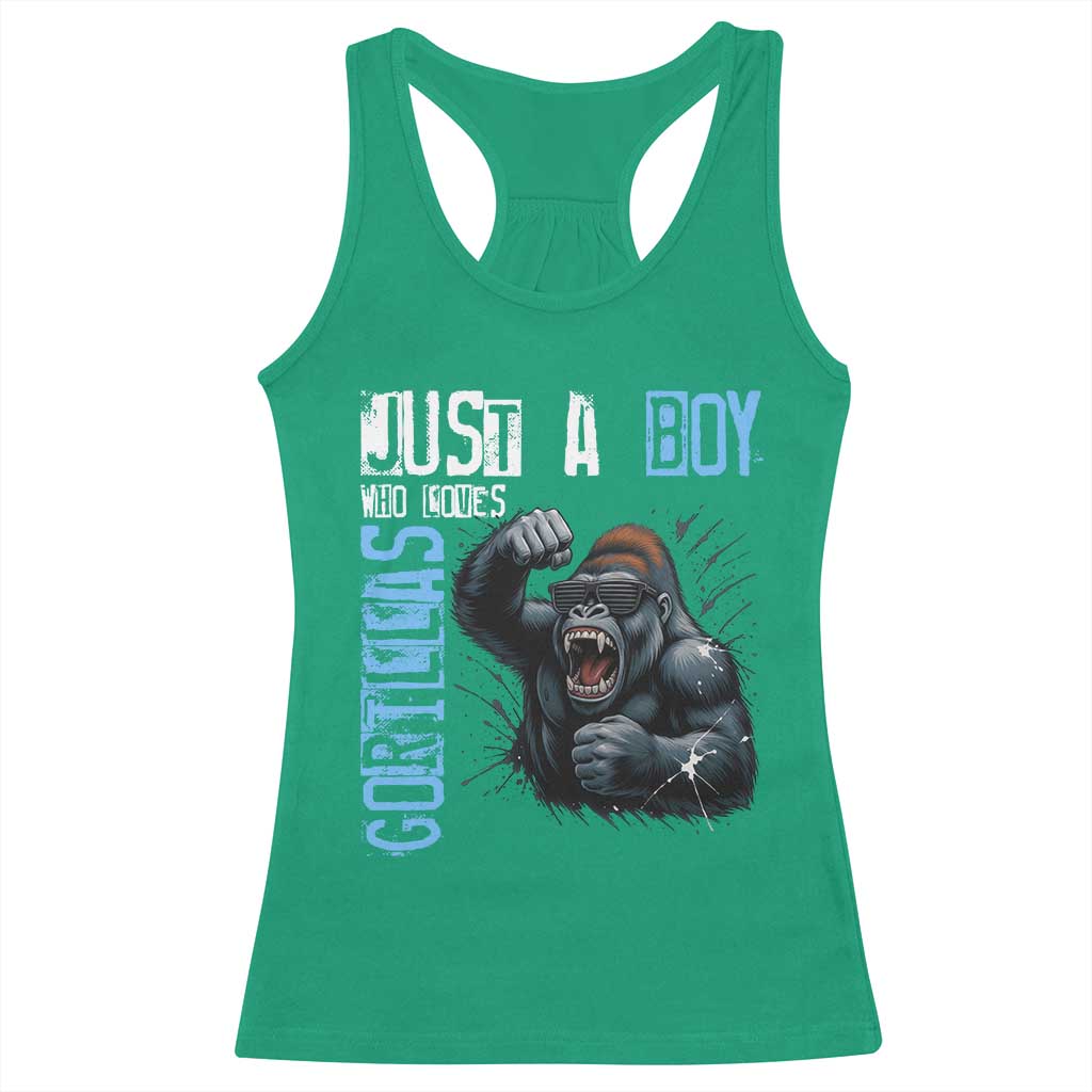 Just A Boy Who Loves Gorillas Racerback Tank Top Gorilla Lover Gift - Wonder Print Shop