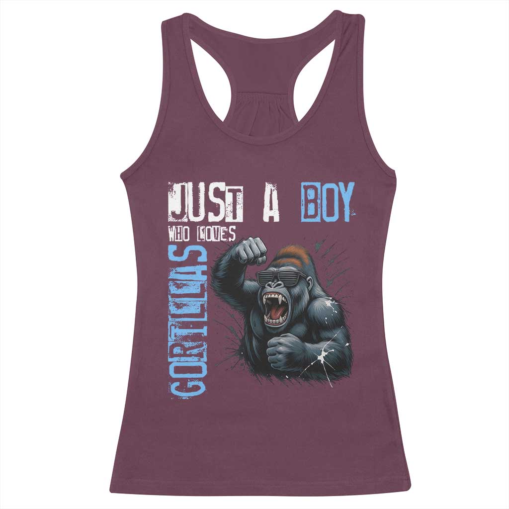 Just A Boy Who Loves Gorillas Racerback Tank Top Gorilla Lover Gift - Wonder Print Shop