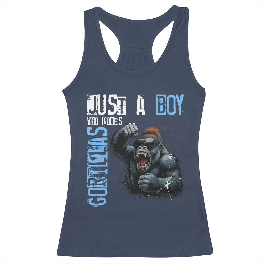 Just A Boy Who Loves Gorillas Racerback Tank Top Gorilla Lover Gift - Wonder Print Shop