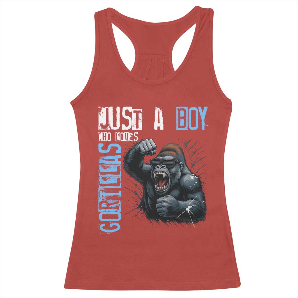 Just A Boy Who Loves Gorillas Racerback Tank Top Gorilla Lover Gift - Wonder Print Shop