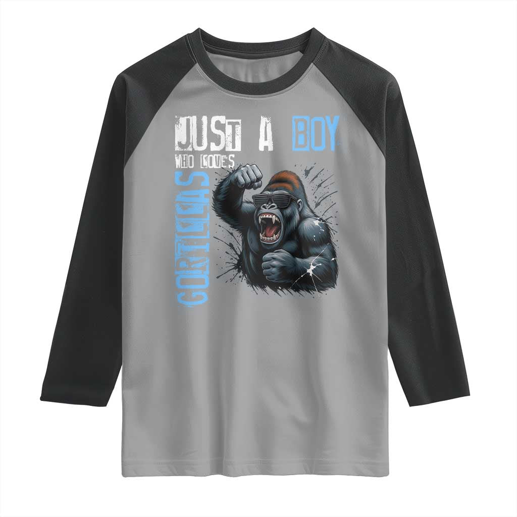 Just A Boy Who Loves Gorillas Raglan Shirt Gorilla Lover Gift - Wonder Print Shop