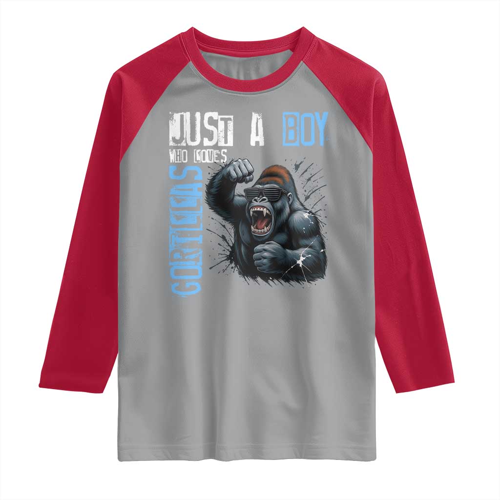 Just A Boy Who Loves Gorillas Raglan Shirt Gorilla Lover Gift - Wonder Print Shop