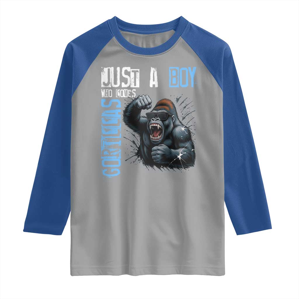 Just A Boy Who Loves Gorillas Raglan Shirt Gorilla Lover Gift - Wonder Print Shop