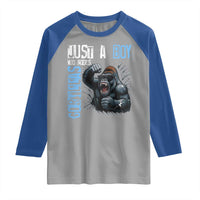 Just A Boy Who Loves Gorillas Raglan Shirt Gorilla Lover Gift - Wonder Print Shop