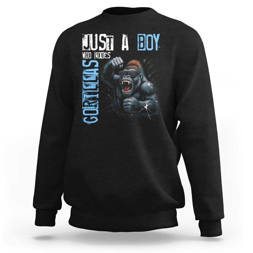 Just A Boy Who Loves Gorillas Sweatshirt Gorilla Lover Gift - Wonder Print Shop