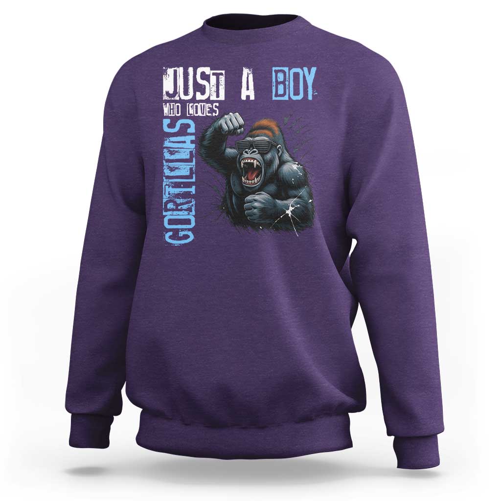 Just A Boy Who Loves Gorillas Sweatshirt Gorilla Lover Gift - Wonder Print Shop