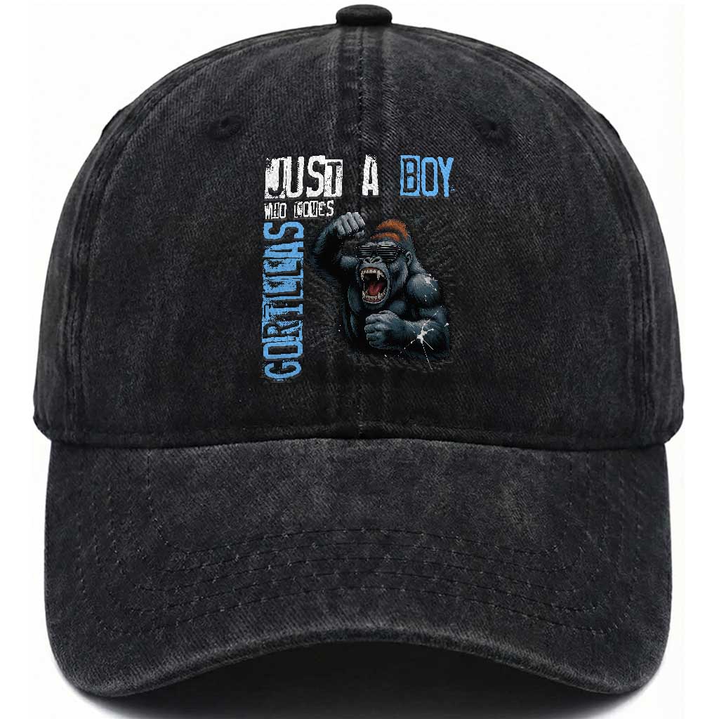 Just A Boy Who Loves Gorillas Washed Cotton Baseball Cap Gorilla Lover Gift