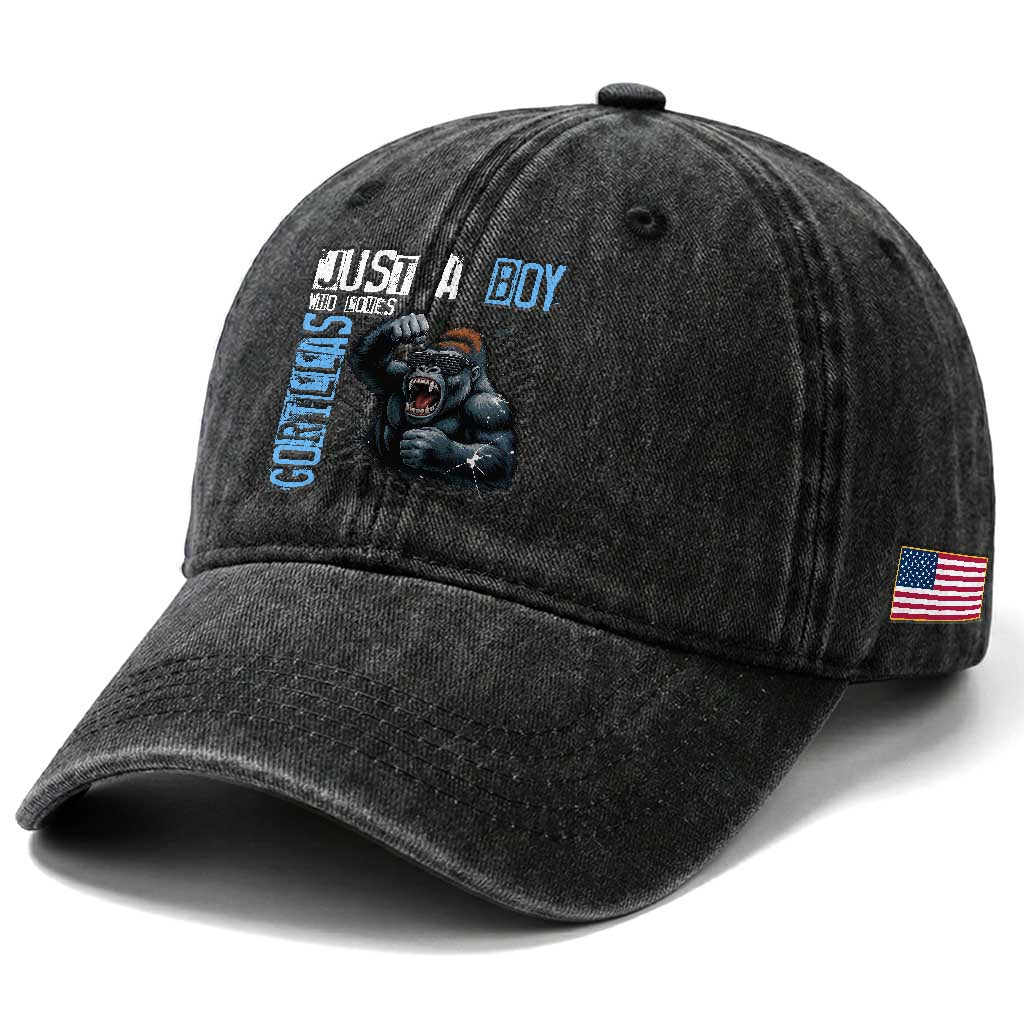 Just A Boy Who Loves Gorillas Washed Cotton Baseball Cap Gorilla Lover Gift